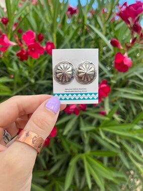 Sterling Silver Native American Concho Stud Earrings - Navajo artist Joan Begay.